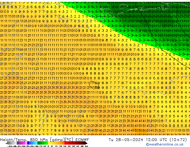 Z500/Rain (+SLP)/Z850 ECMWF Út 28.05.2024 12 UTC