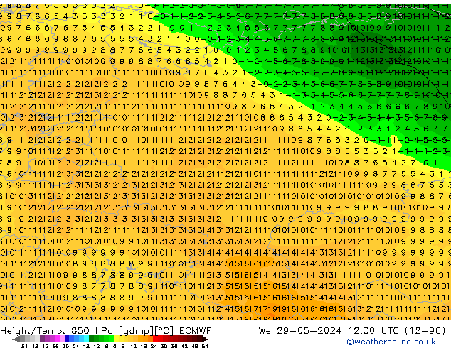 Z500/Rain (+SLP)/Z850 ECMWF mié 29.05.2024 12 UTC