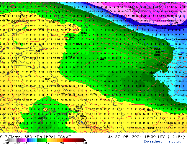 SLP/Temp. 850 hPa ECMWF ma 27.05.2024 18 UTC