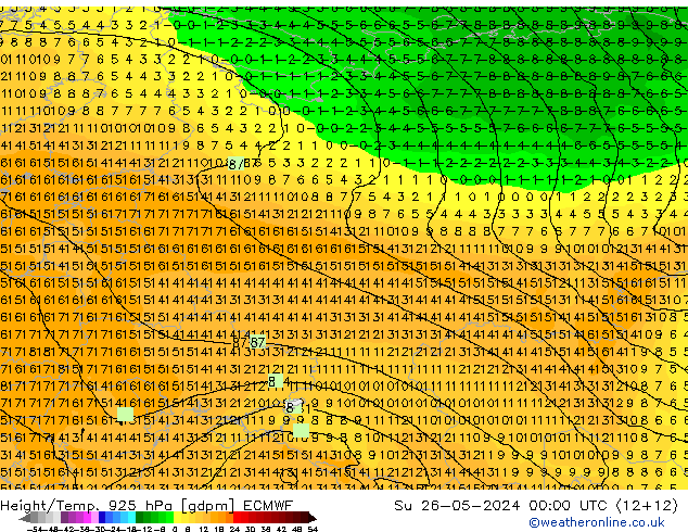 Height/Temp. 925 hPa ECMWF Ne 26.05.2024 00 UTC