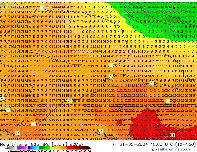 Height/Temp. 925 hPa ECMWF Fr 31.05.2024 18 UTC