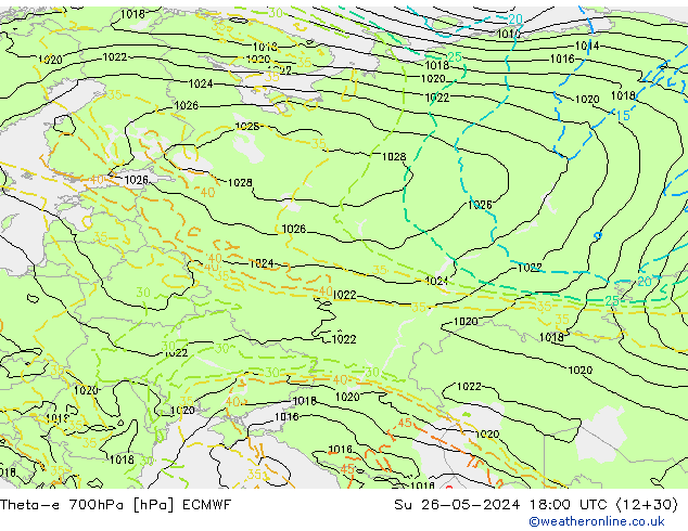 Theta-e 700hPa ECMWF nie. 26.05.2024 18 UTC