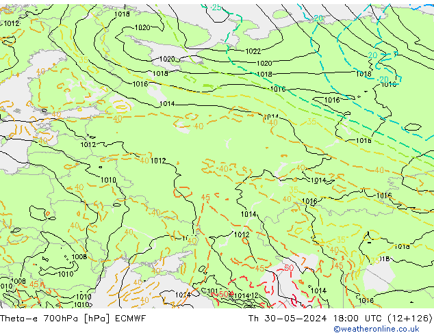 Theta-e 700hPa ECMWF Do 30.05.2024 18 UTC