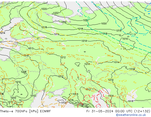 Theta-e 700hPa ECMWF ven 31.05.2024 00 UTC