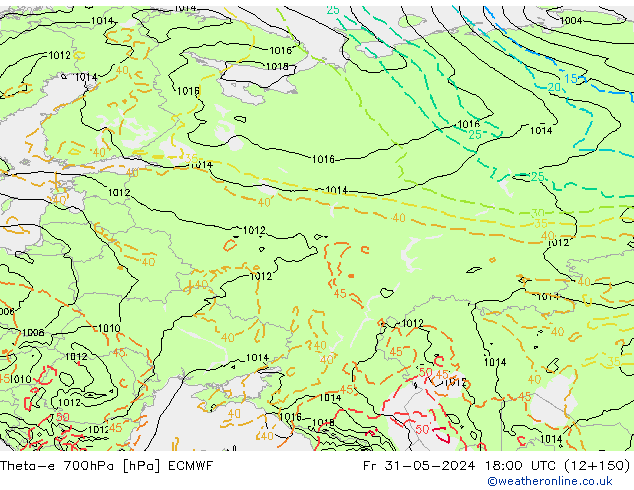 Theta-e 700hPa ECMWF Sex 31.05.2024 18 UTC