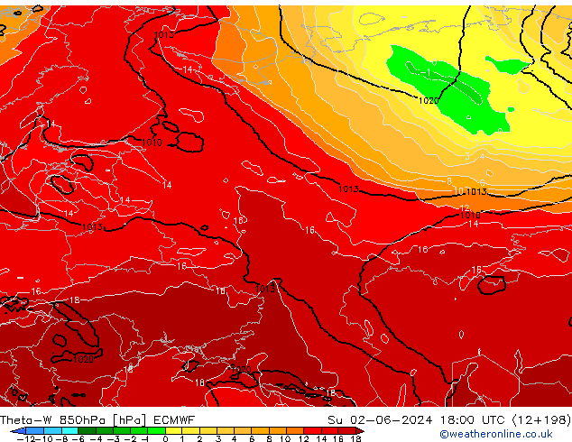 Theta-W 850hPa ECMWF  02.06.2024 18 UTC