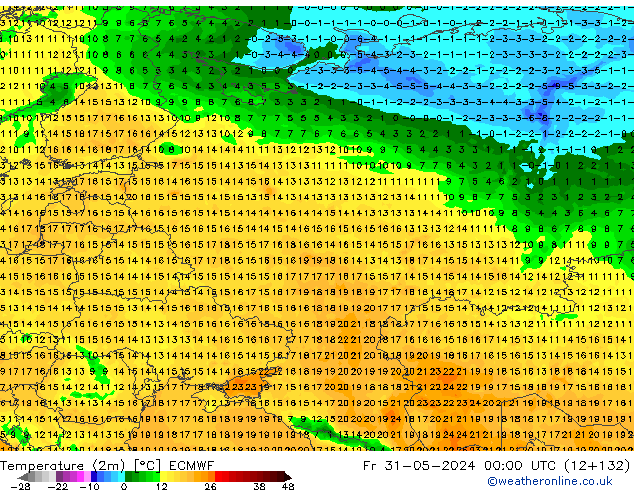 Temperature (2m) ECMWF Pá 31.05.2024 00 UTC