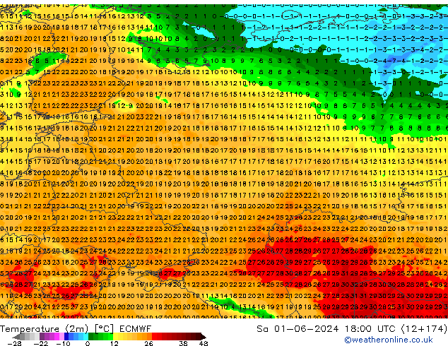 Temperatura (2m) ECMWF Sáb 01.06.2024 18 UTC