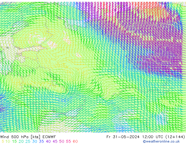 Vento 500 hPa ECMWF ven 31.05.2024 12 UTC
