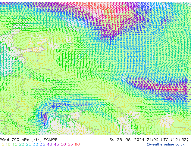 Wind 700 hPa ECMWF So 26.05.2024 21 UTC