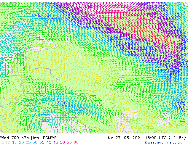Rüzgar 700 hPa ECMWF Pzt 27.05.2024 18 UTC