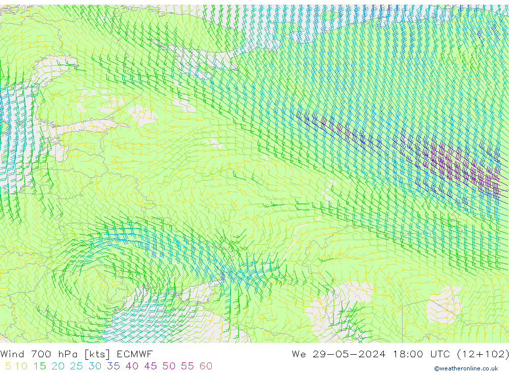 Vento 700 hPa ECMWF Qua 29.05.2024 18 UTC