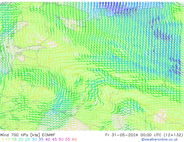 Vento 700 hPa ECMWF ven 31.05.2024 00 UTC