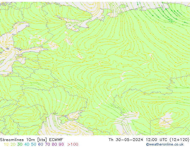 Streamlines 10m ECMWF Th 30.05.2024 12 UTC