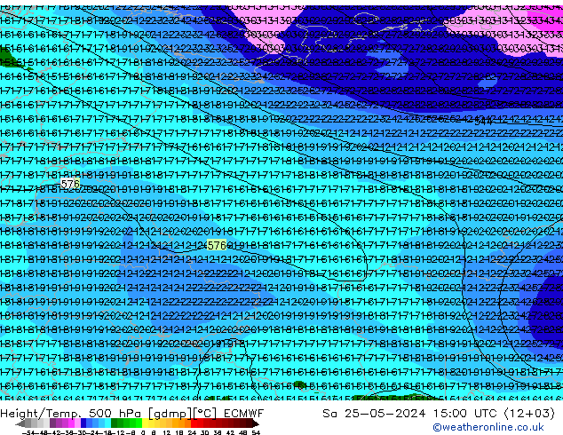 Height/Temp. 500 hPa ECMWF Sa 25.05.2024 15 UTC