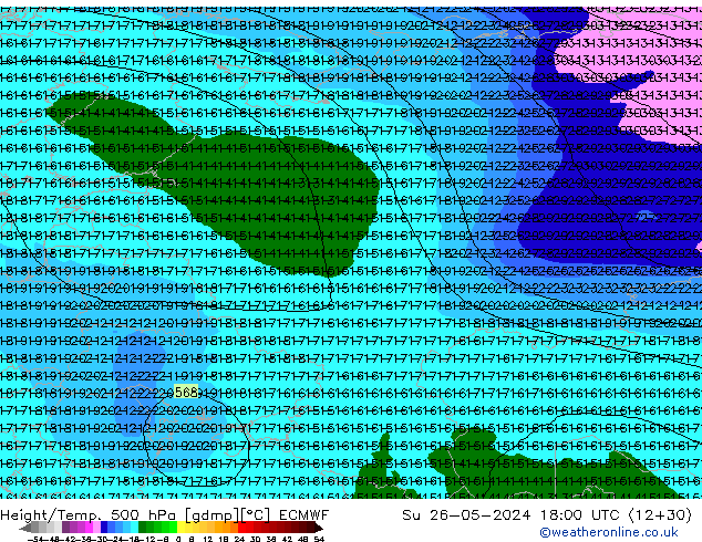 Height/Temp. 500 hPa ECMWF Dom 26.05.2024 18 UTC