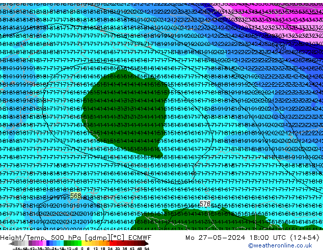 Z500/Rain (+SLP)/Z850 ECMWF Mo 27.05.2024 18 UTC