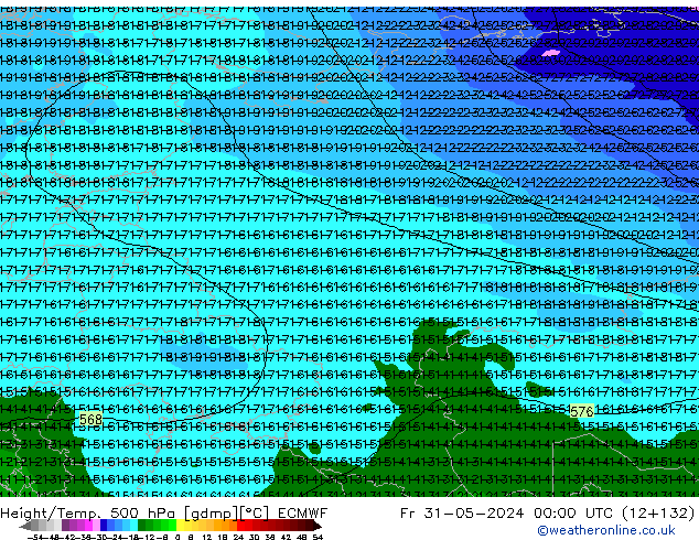 Z500/Rain (+SLP)/Z850 ECMWF Pá 31.05.2024 00 UTC