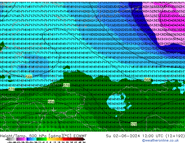 Z500/Rain (+SLP)/Z850 ECMWF Ne 02.06.2024 12 UTC