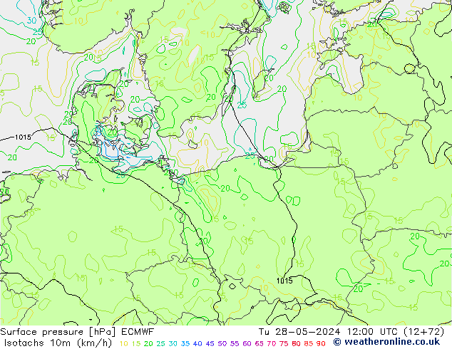 Eşrüzgar Hızları (km/sa) ECMWF Sa 28.05.2024 12 UTC