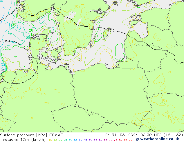 Isotachs (kph) ECMWF Fr 31.05.2024 00 UTC