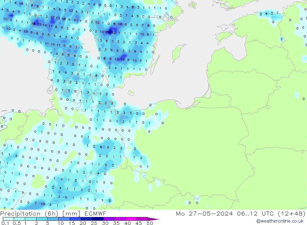 Z500/Rain (+SLP)/Z850 ECMWF Po 27.05.2024 12 UTC