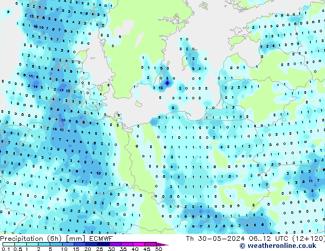 Z500/Rain (+SLP)/Z850 ECMWF Do 30.05.2024 12 UTC