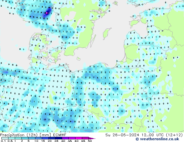 Yağış (12h) ECMWF Paz 26.05.2024 00 UTC