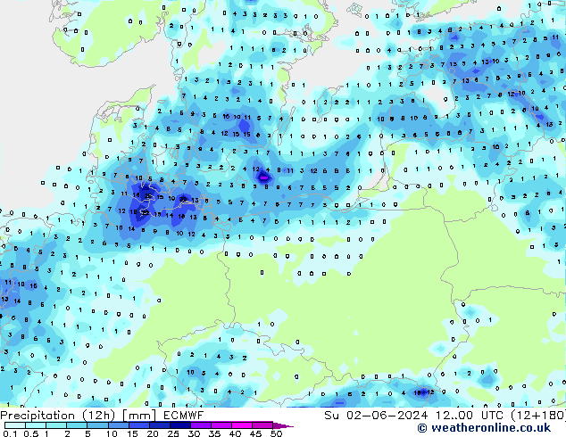 Precipitation (12h) ECMWF Ne 02.06.2024 00 UTC