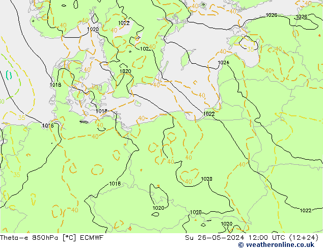 Theta-e 850hPa ECMWF Paz 26.05.2024 12 UTC