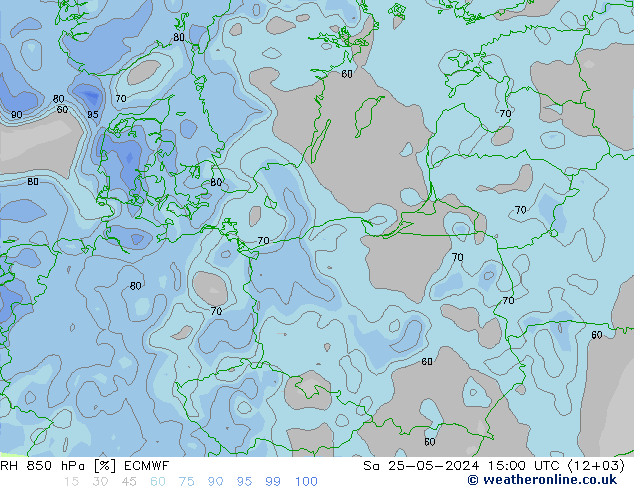 Humedad rel. 850hPa ECMWF sáb 25.05.2024 15 UTC
