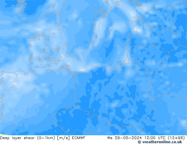 Deep layer shear (0-1km) ECMWF We 29.05.2024 12 UTC