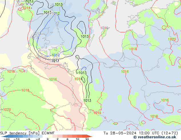 Tendenza di Pressione ECMWF mar 28.05.2024 12 UTC