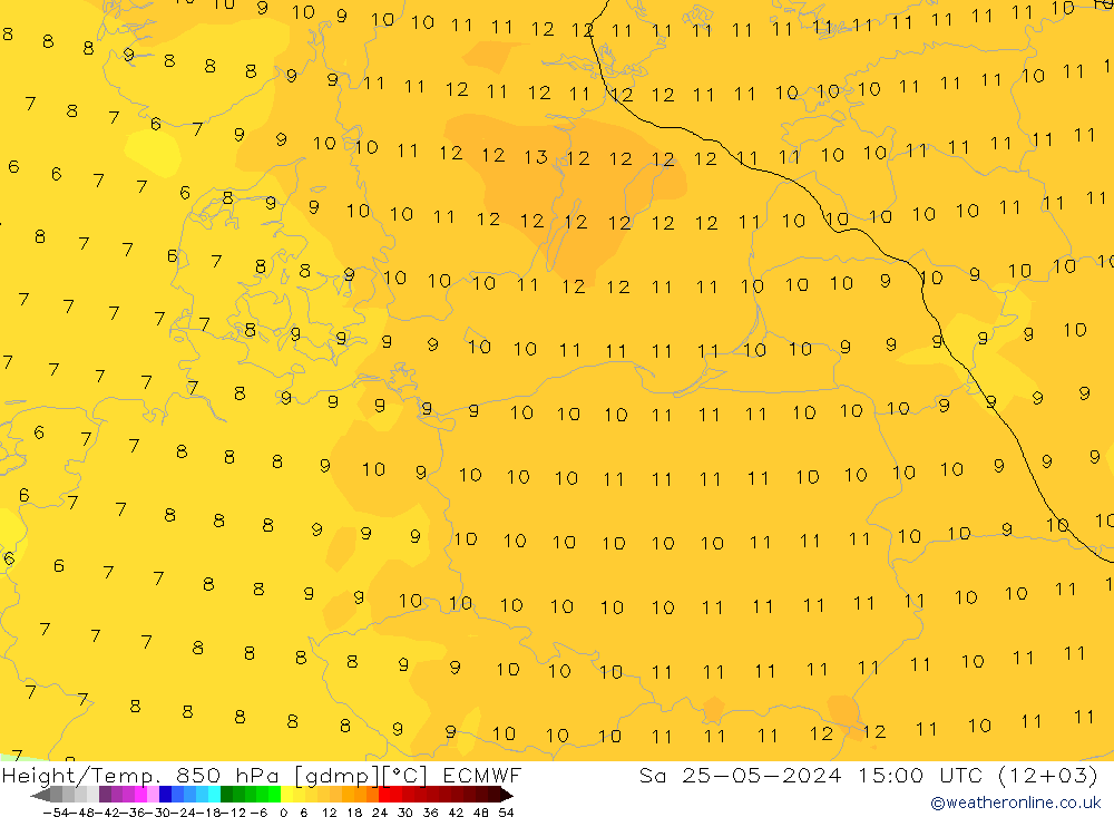 Géop./Temp. 850 hPa ECMWF sam 25.05.2024 15 UTC