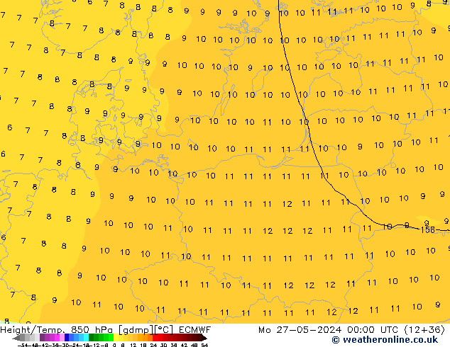 Yükseklik/Sıc. 850 hPa ECMWF Pzt 27.05.2024 00 UTC