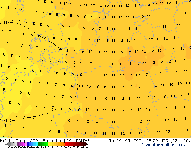 Height/Temp. 850 hPa ECMWF Do 30.05.2024 18 UTC