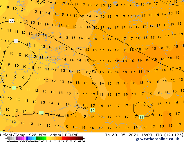 Height/Temp. 925 hPa ECMWF gio 30.05.2024 18 UTC