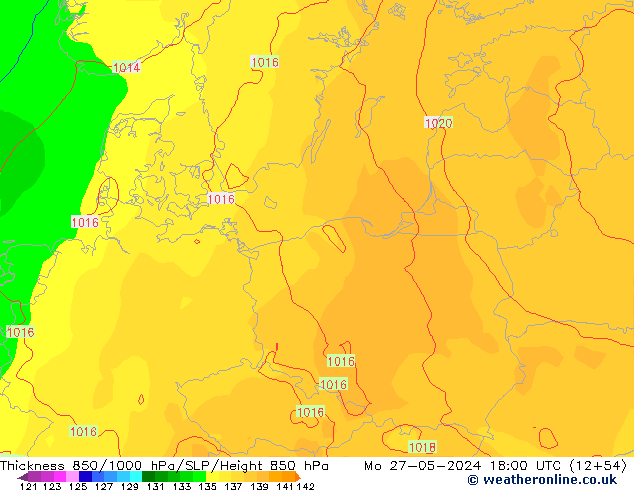 Thck 850-1000 hPa ECMWF Po 27.05.2024 18 UTC