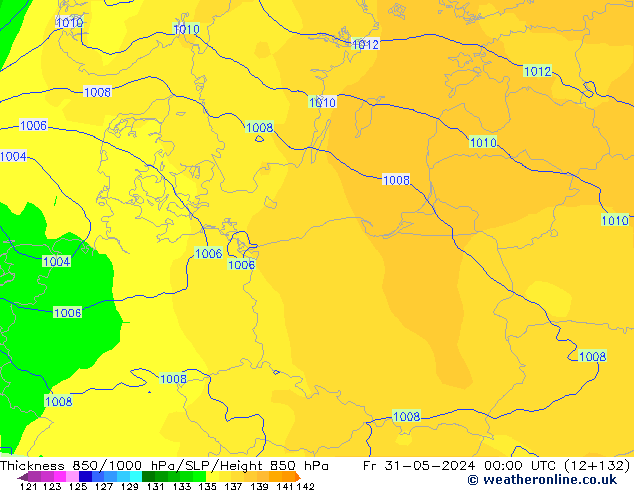 Thck 850-1000 hPa ECMWF ven 31.05.2024 00 UTC