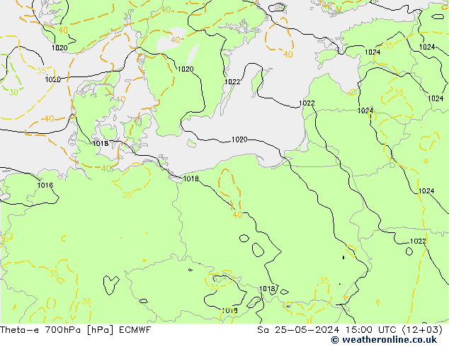 Theta-e 700hPa ECMWF Cts 25.05.2024 15 UTC