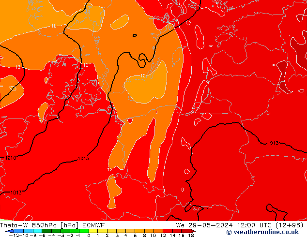 Theta-W 850hPa ECMWF Qua 29.05.2024 12 UTC