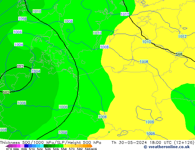 Thck 500-1000hPa ECMWF gio 30.05.2024 18 UTC