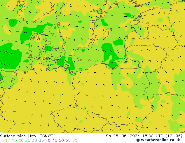 Vento 10 m ECMWF Sáb 25.05.2024 18 UTC