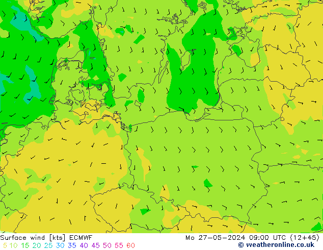 Surface wind ECMWF Po 27.05.2024 09 UTC