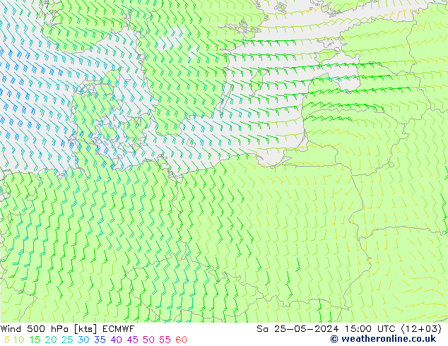 Vent 500 hPa ECMWF sam 25.05.2024 15 UTC