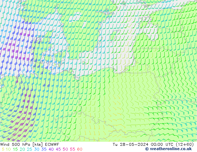 Wind 500 hPa ECMWF Tu 28.05.2024 00 UTC