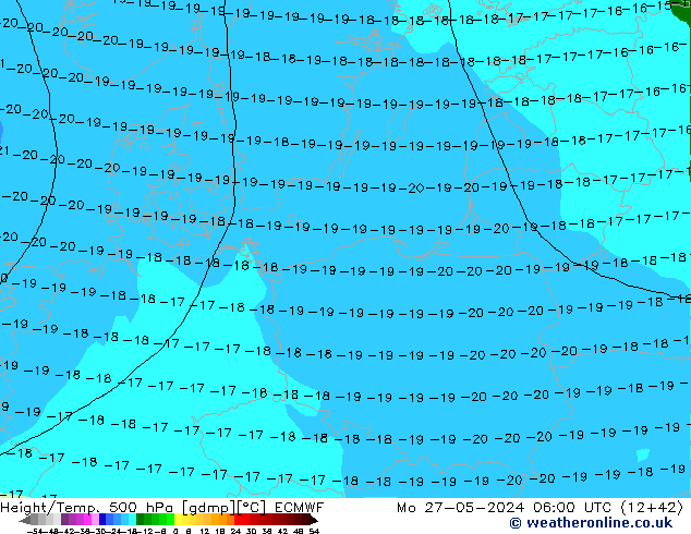 Height/Temp. 500 hPa ECMWF Mo 27.05.2024 06 UTC