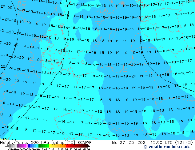 Z500/Rain (+SLP)/Z850 ECMWF Po 27.05.2024 12 UTC