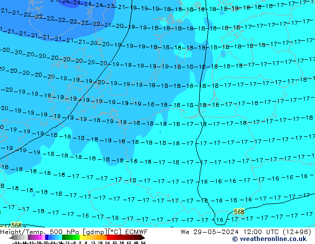 Z500/Rain (+SLP)/Z850 ECMWF mer 29.05.2024 12 UTC