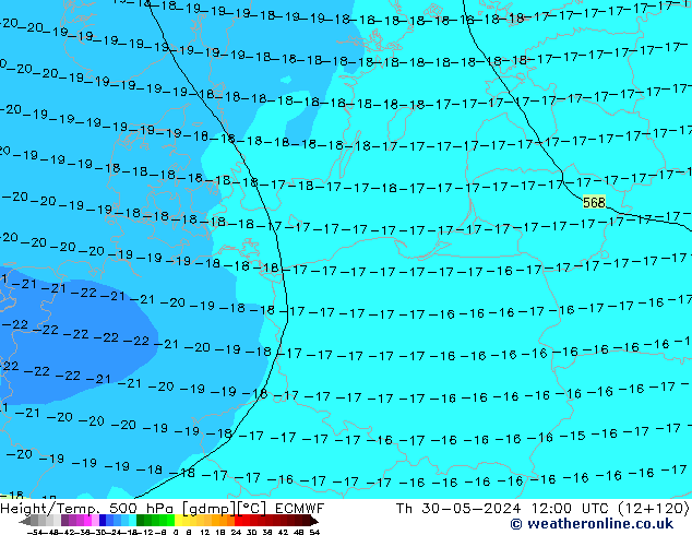 Z500/Rain (+SLP)/Z850 ECMWF Do 30.05.2024 12 UTC